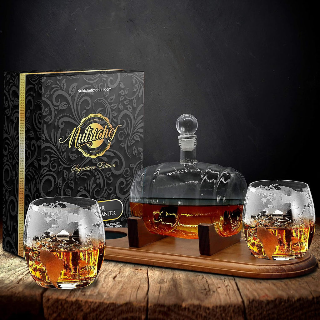 Brown Glass Whiskey Carafe with Stopper and Base O95153