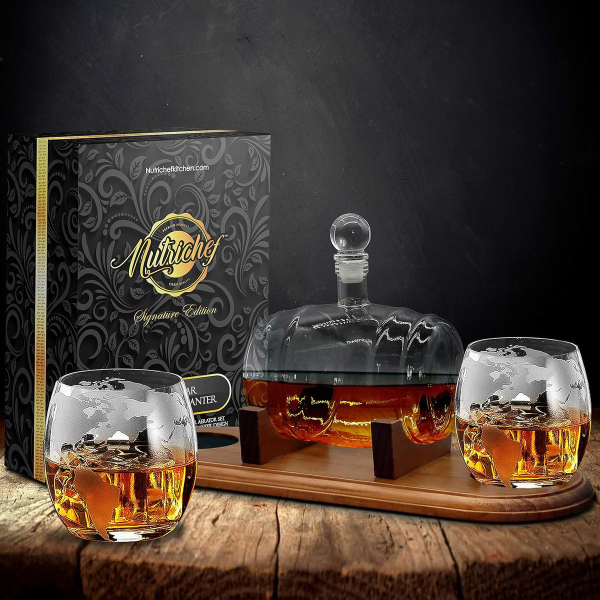 Brown Glass Whiskey Carafe with Stopper and Base O95153