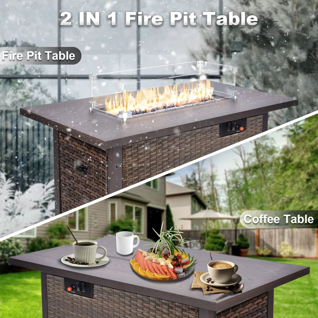 11 PCS Black Wicker Patio Furniture Set with Fire Pit Table J21040