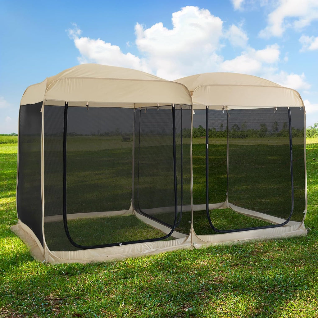 Beige 12' x 7.5' Pop Up Screen Tent Gazebo with Mesh Mosquito Netting N3500