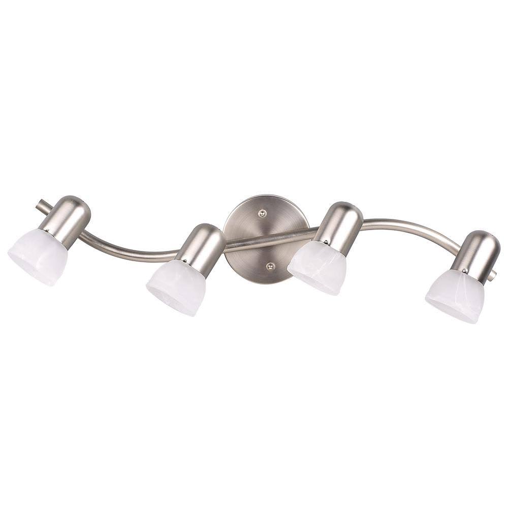 4-Light Brushed Pewter Track Lighting Fixture with Alabaster Glass Shades Q2491