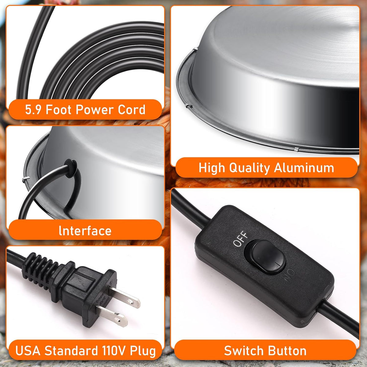 12 Inch 5 Gallons Poultry Drinker Heater Base with Thermostat and Power Cord Y353859