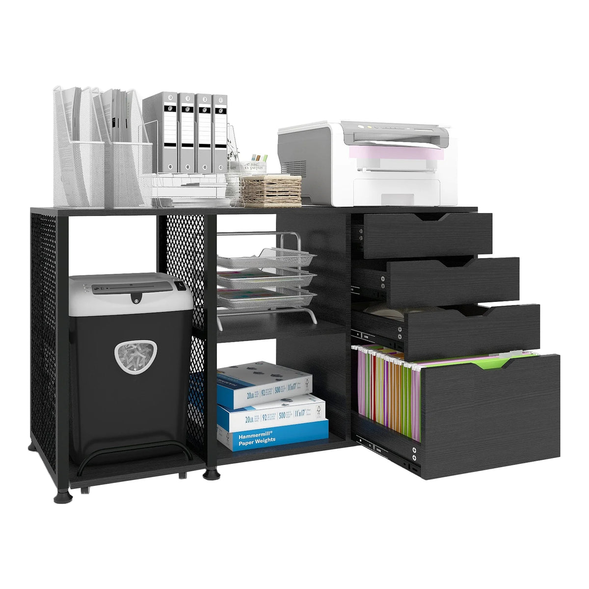 Black 4 Drawer Mobile File Cabinet with 3 Shelves B671