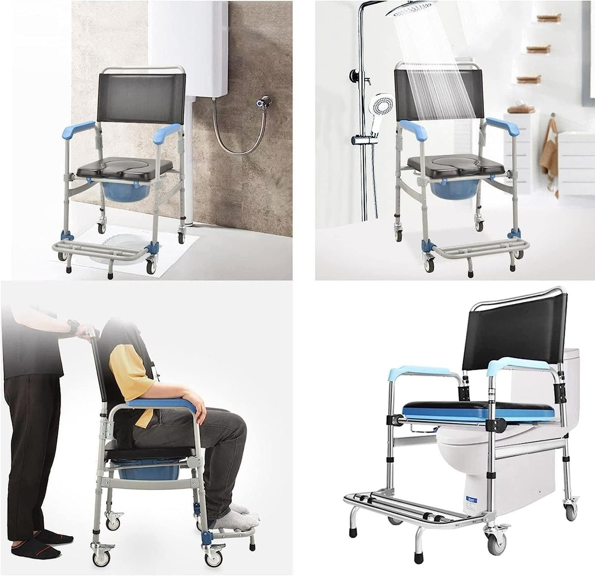 Lightweight Bedside Commode Portable Toilet Bath Chair Adjustable Height Shower Chair R491