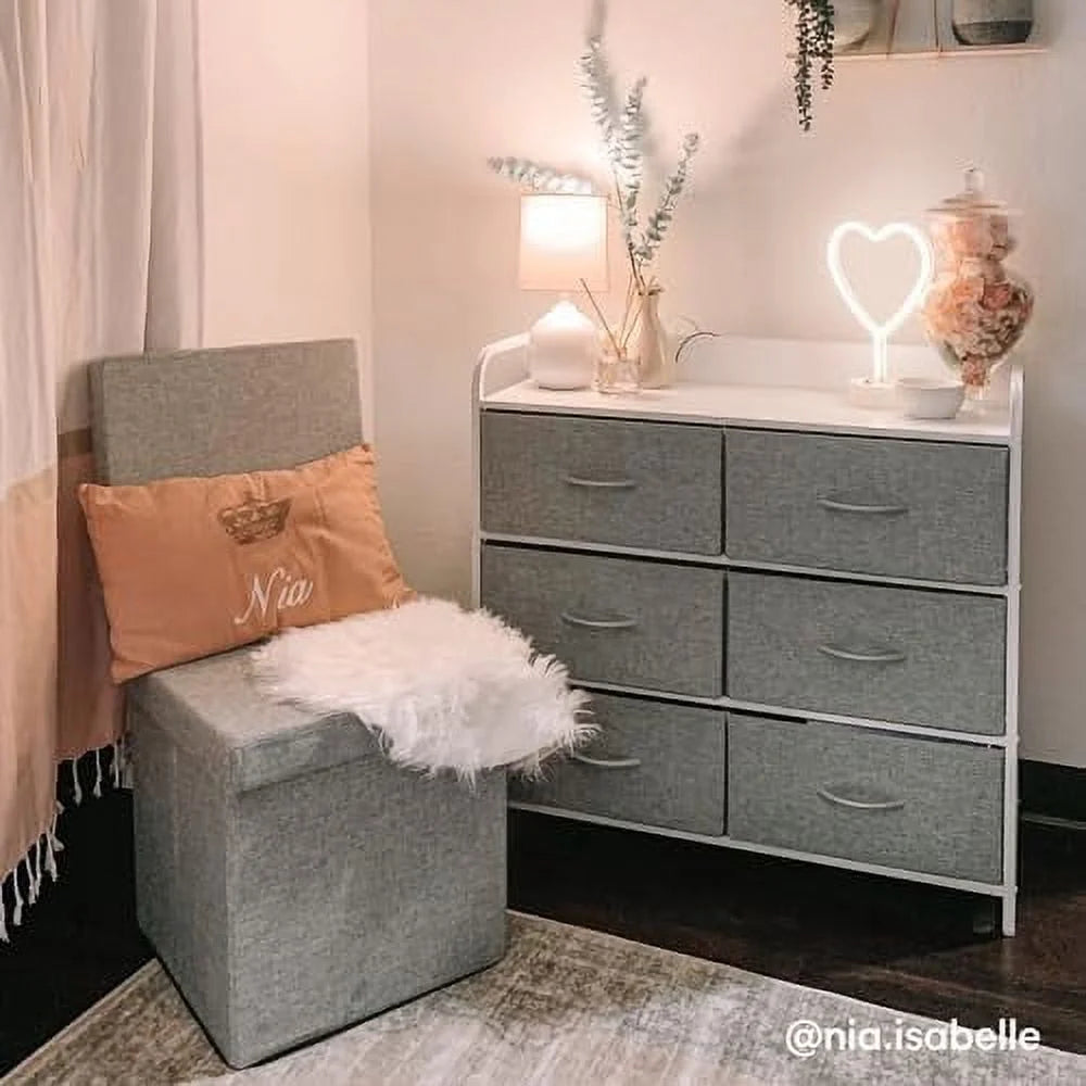 Grey 6 Drawer Dresser with Outlet and USB Ports K485