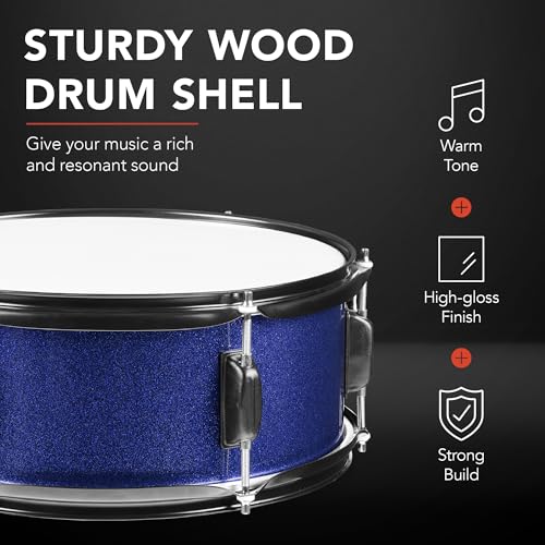 5-Piece Full Size Complete Adult Drum Set with Cymbal Stands, Stool, Drum Pedal, Sticks, Floor Tom - Dark Blue Sparkle K83519