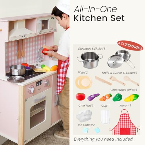 Wooden Kids Play Kitchen with Real Lights & Sounds W615713