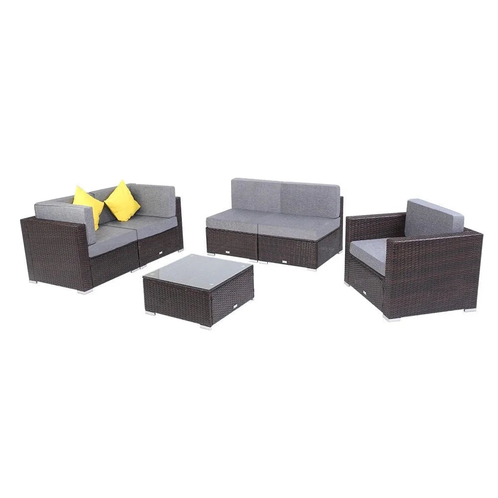 6 Pieces PE Wicker Rattan Corner Sofa Set S462218