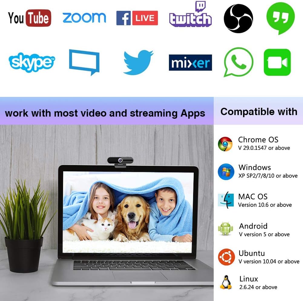 4K Webcam with Microphone, Privacy Cover J344
