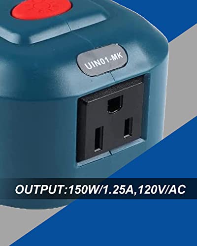 150W Power Inverter Generator for 18V Lithium Battery, DC 18V to AC 110V-120V Portable Power Station with 2 USB & AC Outlet & 200LM LED Light L360