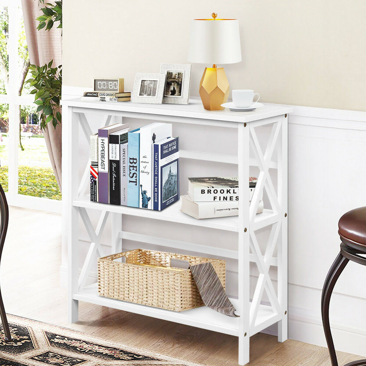 3-Tier White Wooden Open Shelf Bookcase P6555