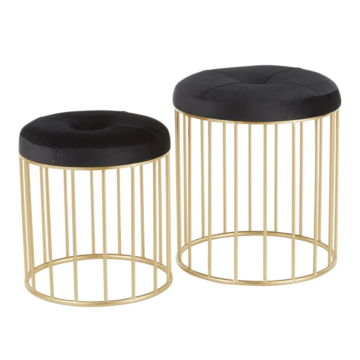 Gold Metal Pink Velvet Nesting Ottoman Set U7967