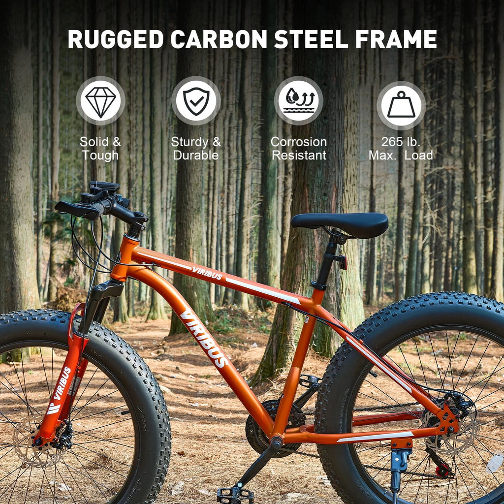 26 Fat Tire Mountain Bike with Front Suspension 21 Speeds Disc Brakes Orange K16950