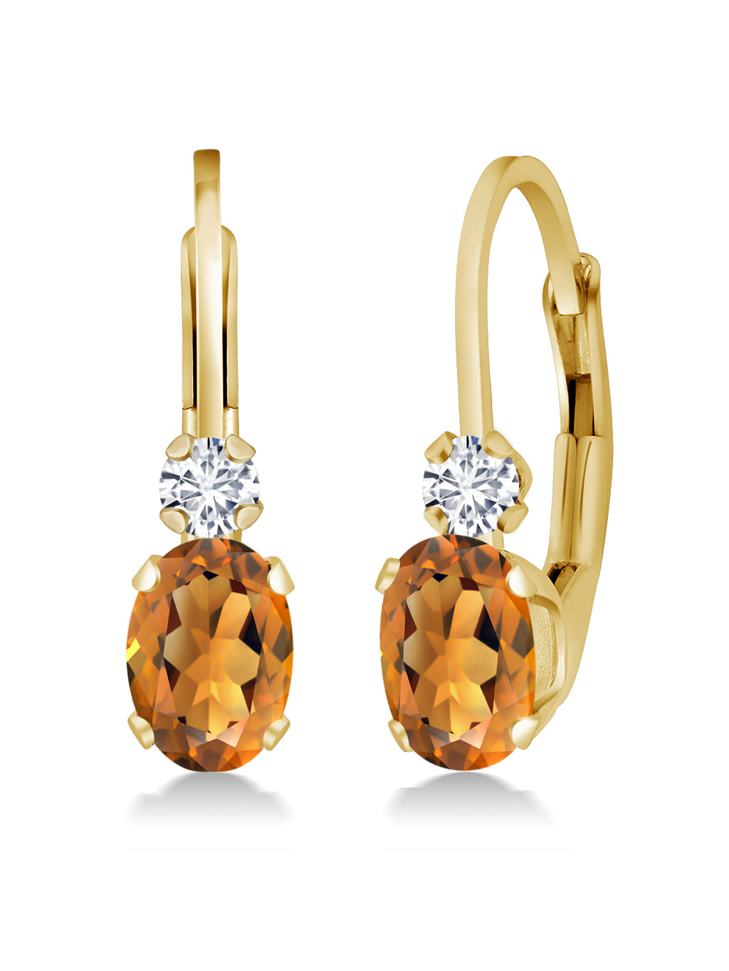 14K Yellow Gold Madeira Citrine and White Diamond Leverback Earrings E1171
