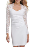 Ivory Stretch Lace Long Sleeve Mini Cocktail Dress Q635