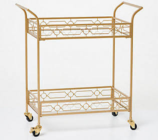 Brass Metal Bar Cart with Tempered Glass X81794