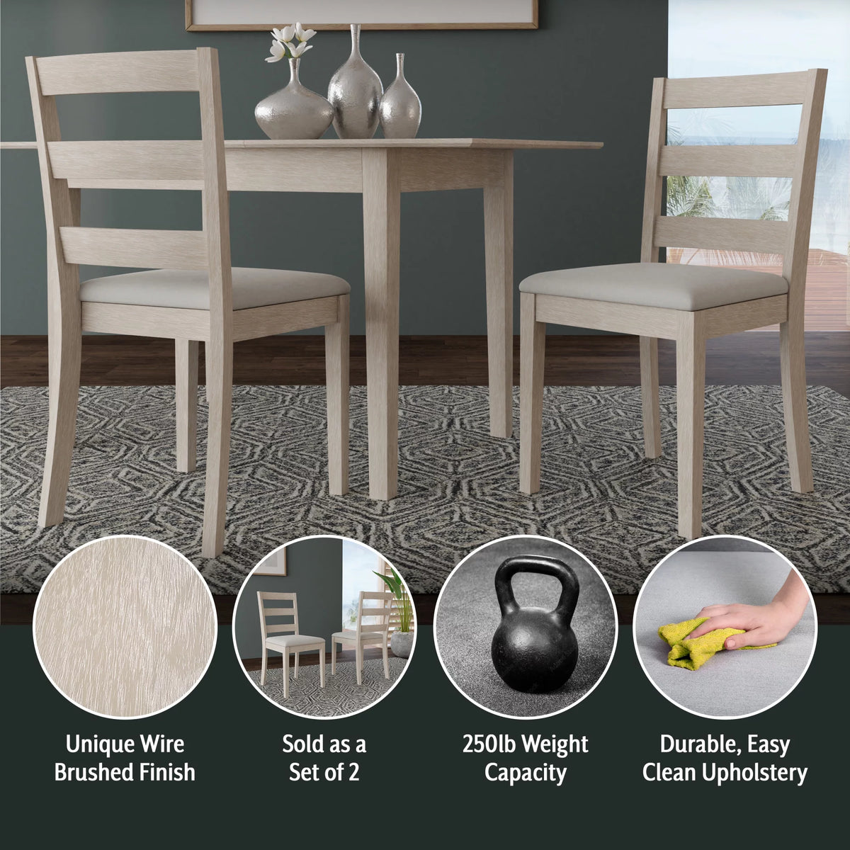White Wood Ladder Back Dining Chair Set of 2 P839803