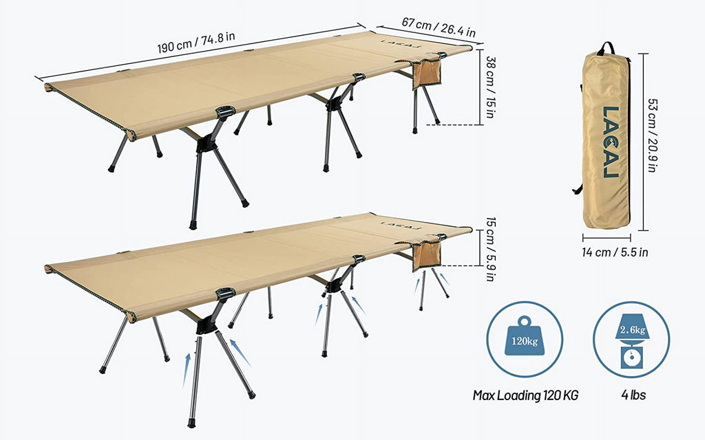 Foldable Camping Cot with Side Pocket and Storage Bag S826