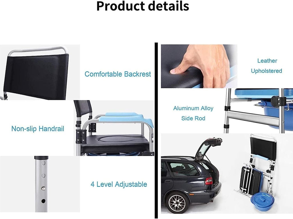Lightweight Bedside Commode Portable Toilet Bath Chair Adjustable Height Shower Chair R491
