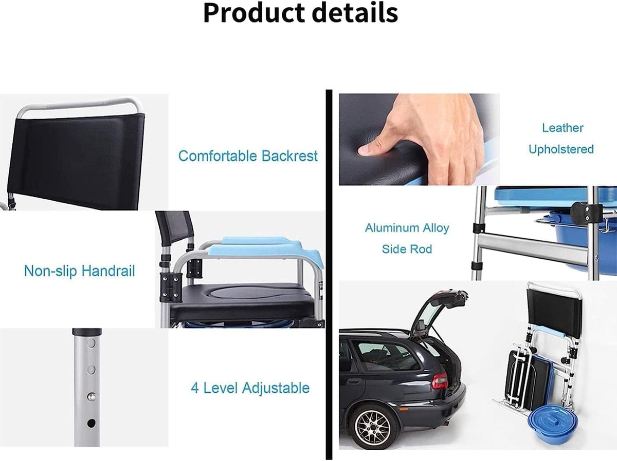 Lightweight Bedside Commode Portable Toilet Bath Chair Adjustable Height Shower Chair R491