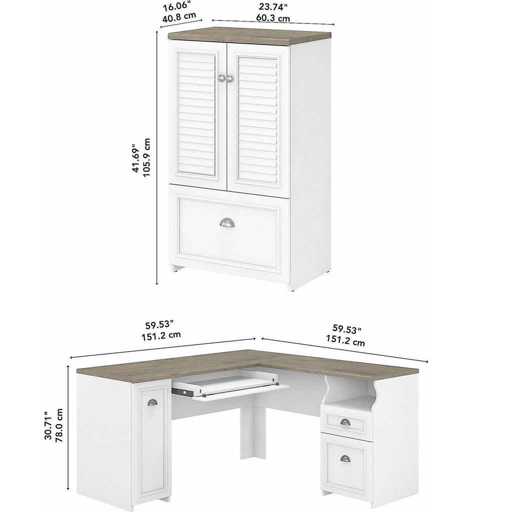 Gray L Shaped Desk with Storage Cabinet and File Drawer D376596