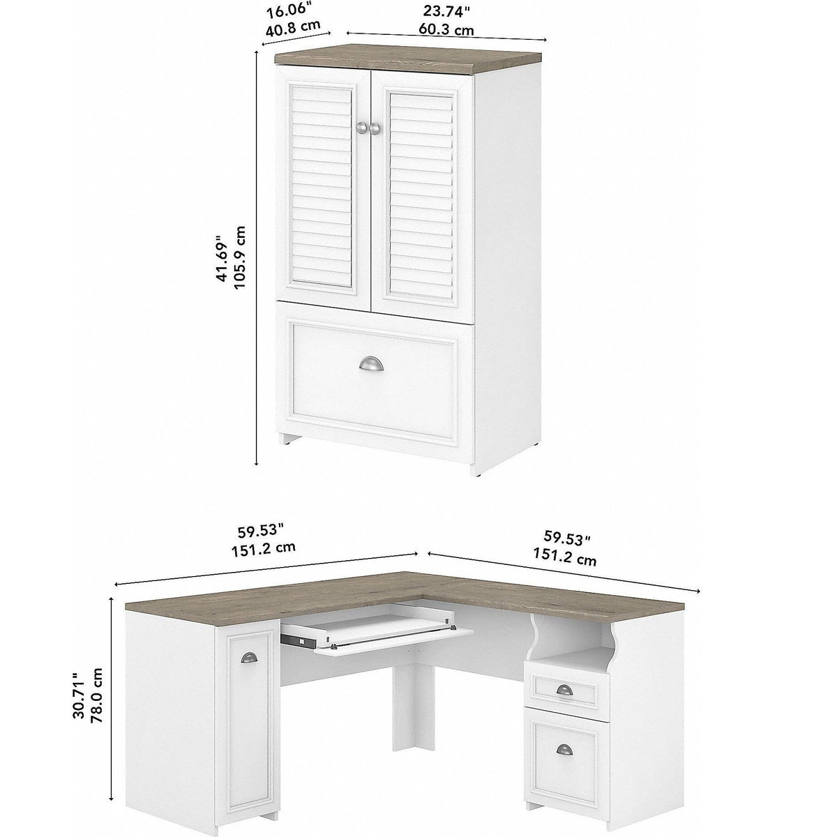 Gray L Shaped Desk with Storage Cabinet and File Drawer D376596