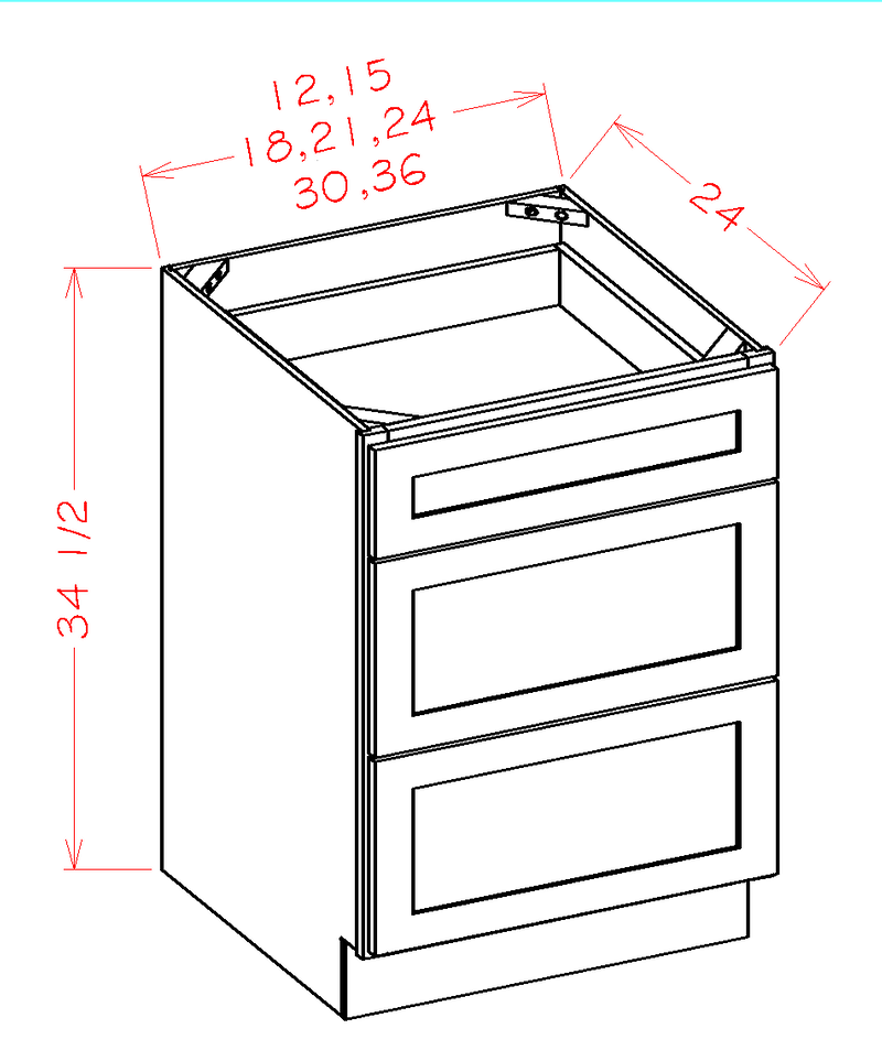 White 3 Drawers Base Cabinet Z437738
