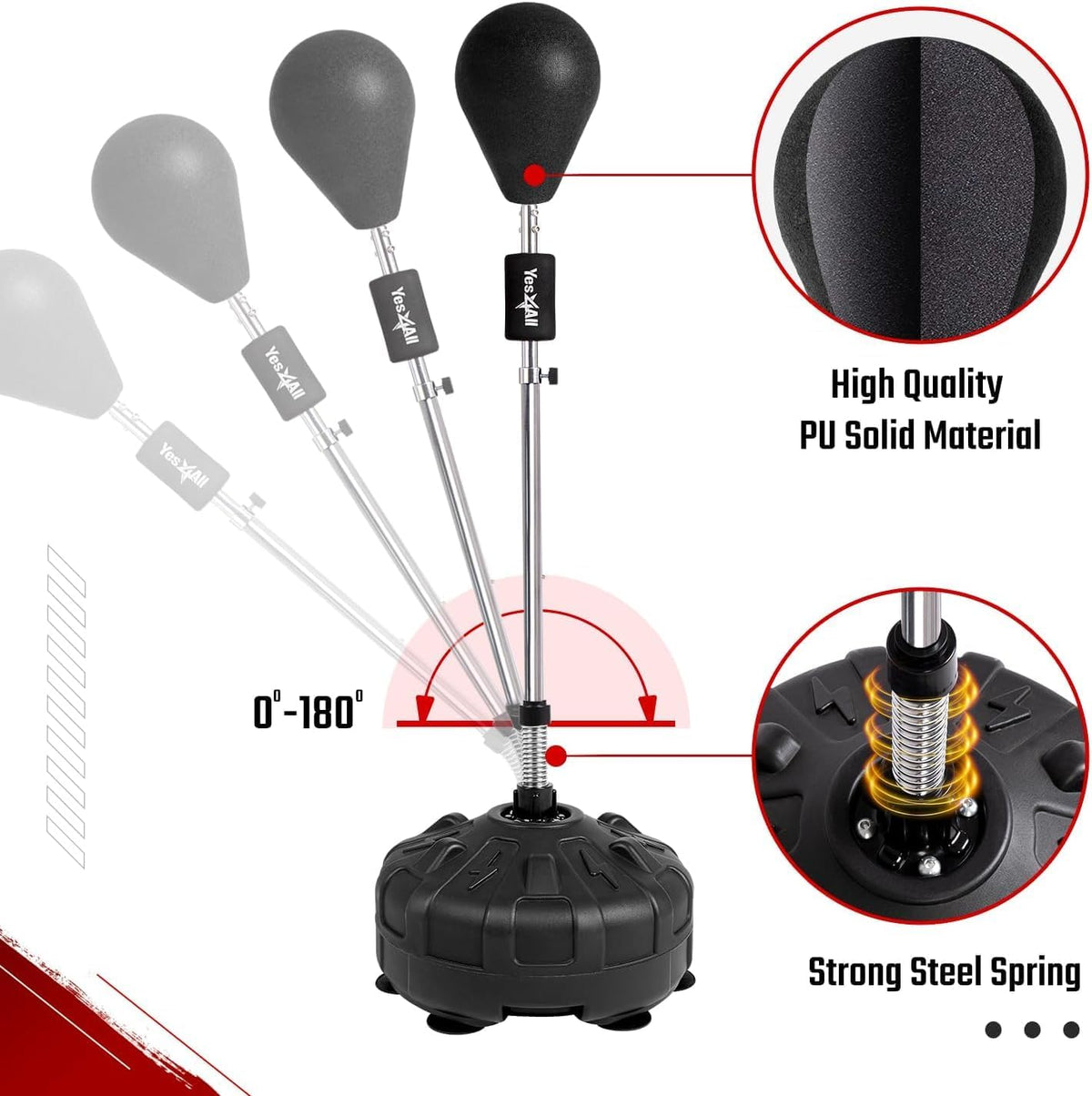 Punching Bag with Stand, Adjustable Height, PU Leather Speed Reflex Ball L22993