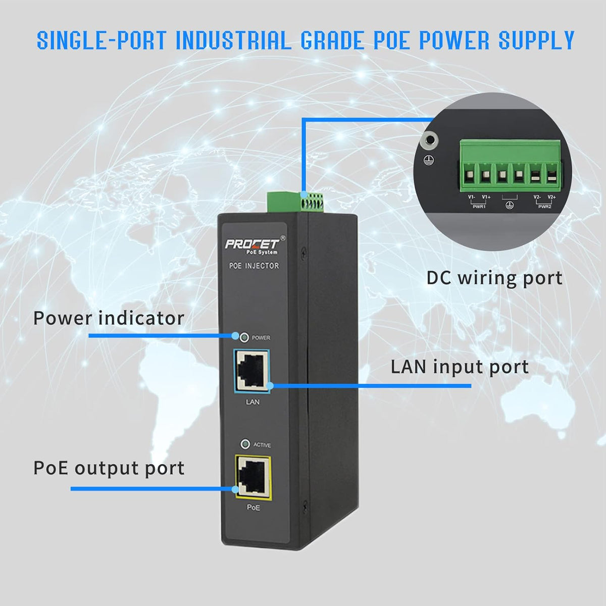 Industrial Gigabit PoE Injector Adapter 95W 55V Metal Case Pack of 2 W758245