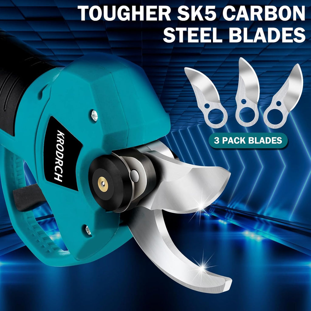 Electric Pruning Shears Cordless with 2 PCS Rechargeable 2.6Ah Lithium Battery and 3 Blades, 25mm Cutting Diameter B46205
