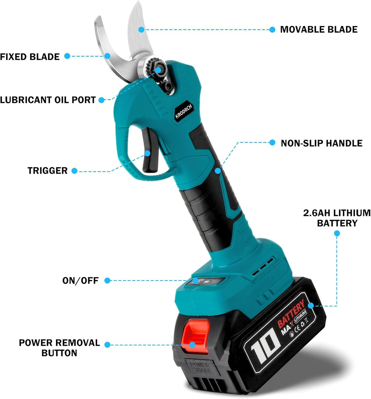 Electric Pruning Shears Cordless with 2 PCS Rechargeable 2.6Ah Lithium Battery and 3 Blades, 25mm Cutting Diameter B46205