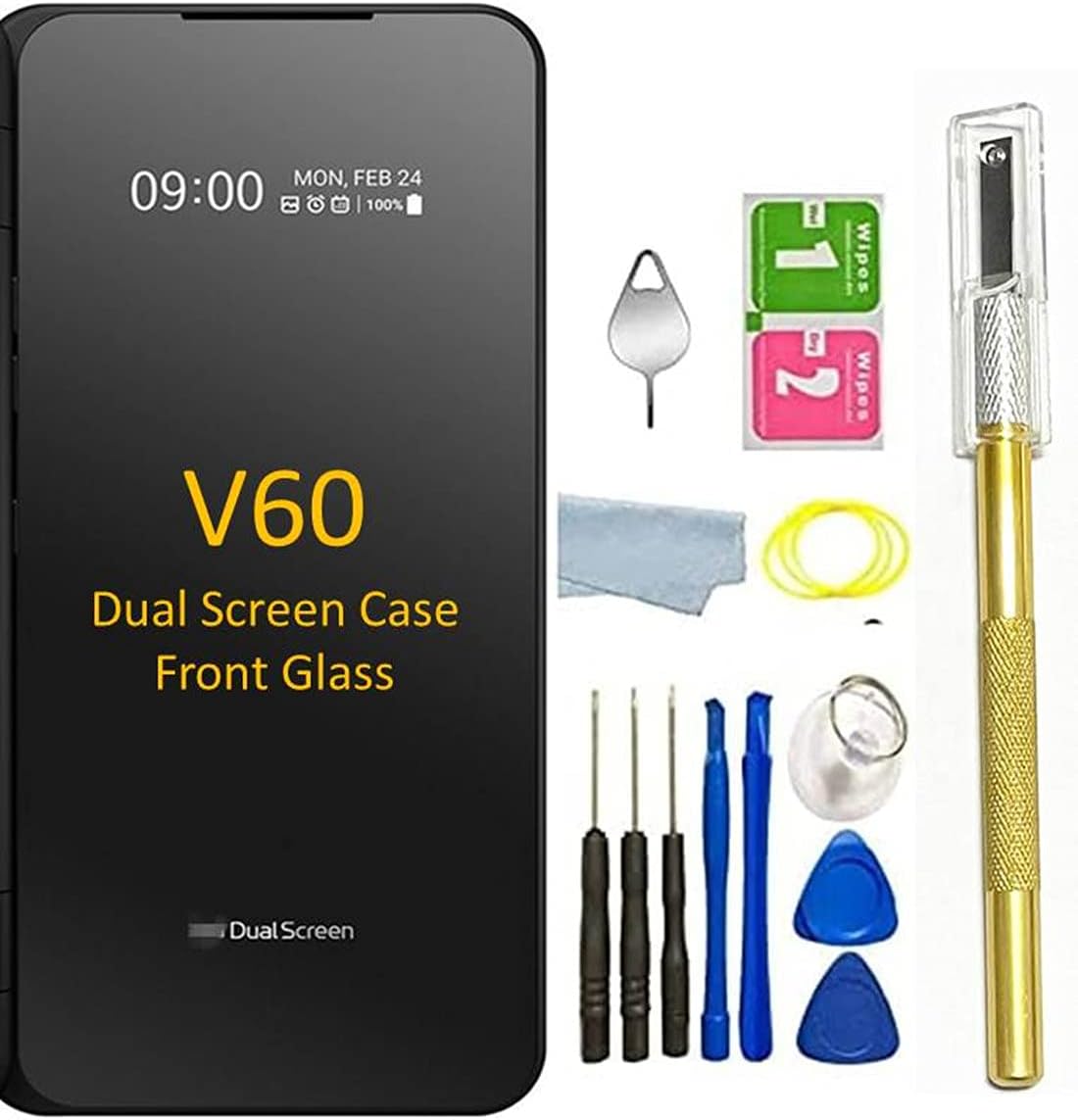 Black Front Glass Replacement with Pre-Installed Tape Parts Back Glass for LG V60 ThinQ Dual Screen Z226