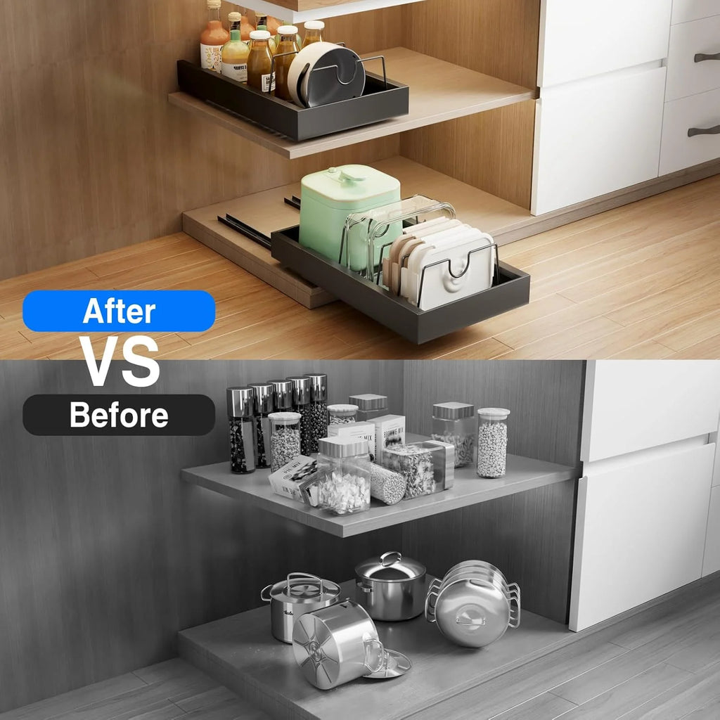 2 Pack Black 21.8 Deep Pull Out Cabinet Organizer with 8 Dividers S246