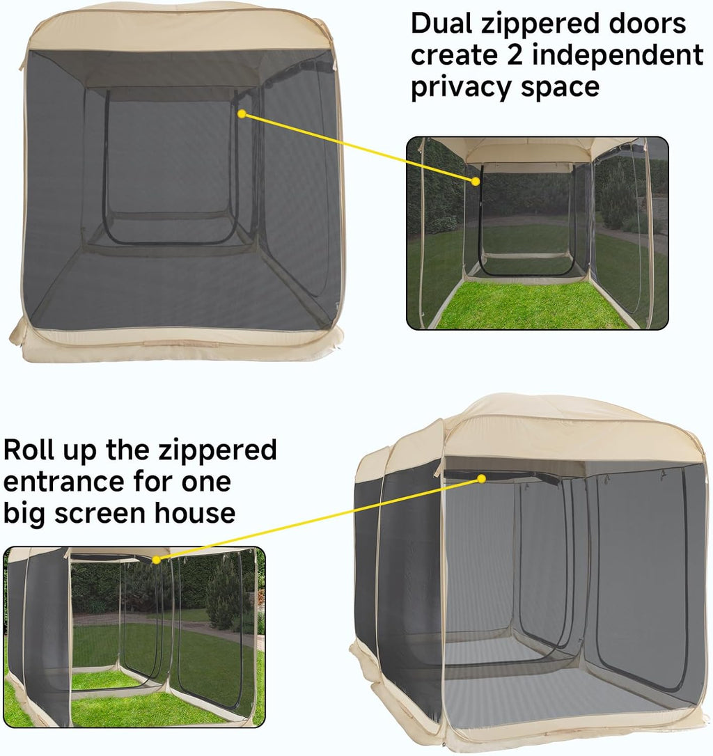 Beige 12' x 7.5' Pop Up Screen Tent Gazebo with Mesh Mosquito Netting N3500