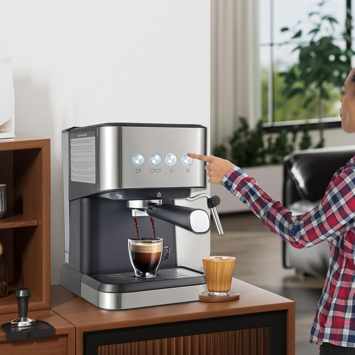 20 Bar Semi-Automatic Espresso Machine with Milk Frother Steam Wand, 50oz Removable Water Tank J86275