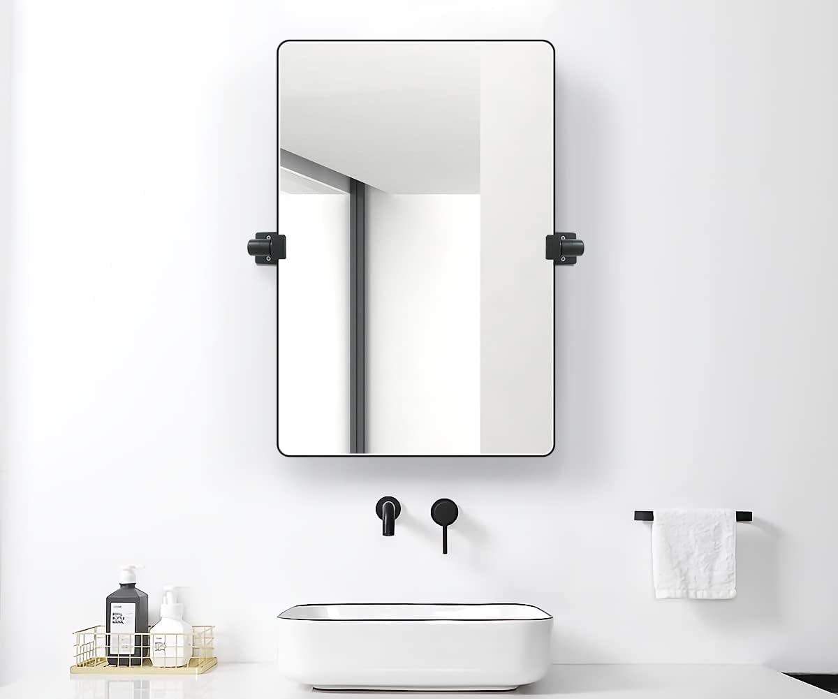 Black Aluminum Alloy Frame Pivot Rectangle Bathroom Mirror Z944735