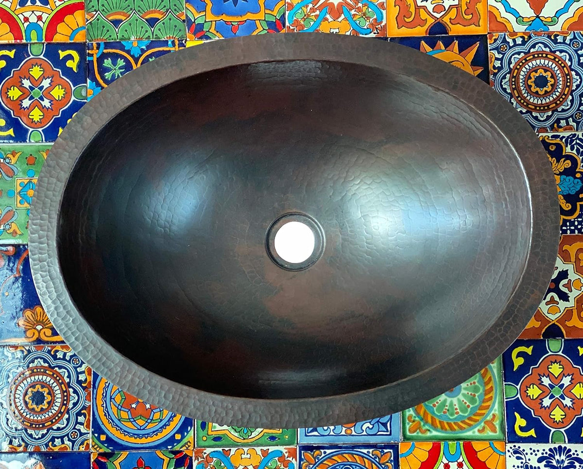 19 x 14 Oval Copper Bathroom Sink Hand Hammered Dual Mount D3654