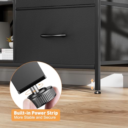 Black Wood Veins TV Stand with 4 Fabric Drawers Q791006