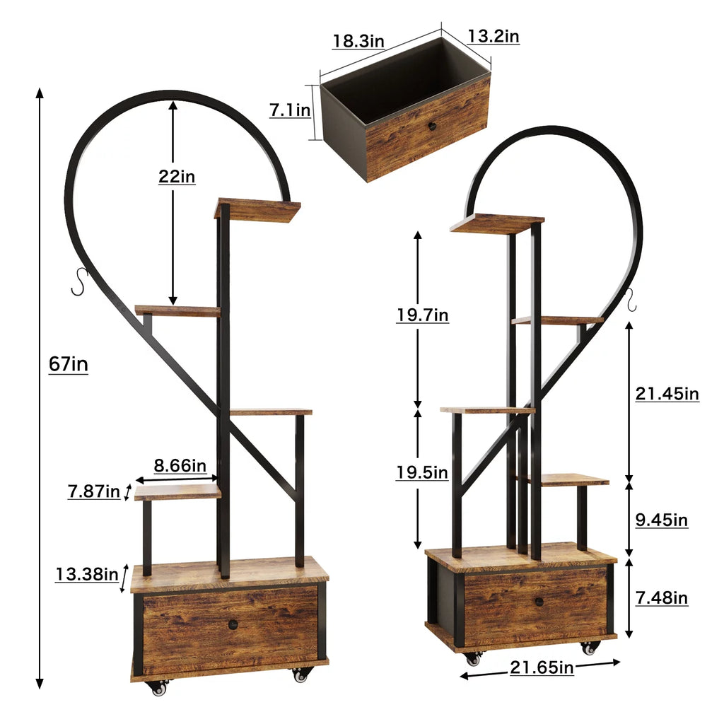 6 Tier Metal Plant Stand with Drawer and Roller, 2pcs Y4580