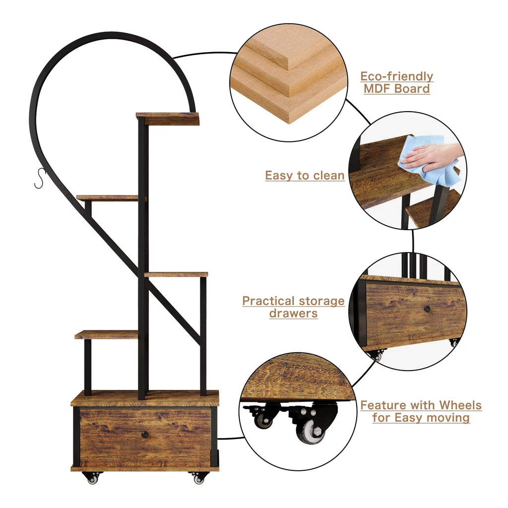 6 Tier Metal Plant Stand with Drawer and Roller, 2pcs Y4580