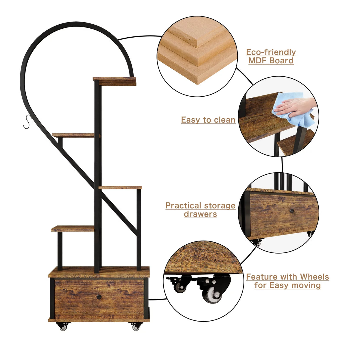 6 Tier Metal Plant Stand with Drawer and Roller, 2pcs Y4580