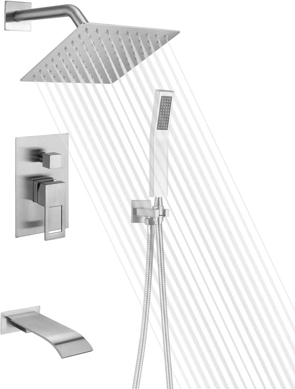 Matte Black Shower Faucet Set with Tub Spout and Handheld Shower Head W38495