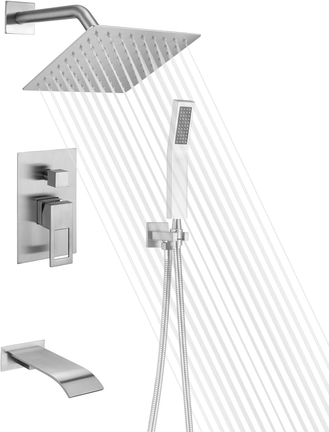 Matte Black Shower Faucet Set with Tub Spout and Handheld Shower Head W38495