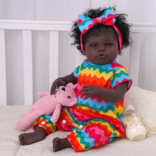 18-Inch Realistic Black Baby Doll with Clothes and Toy J286
