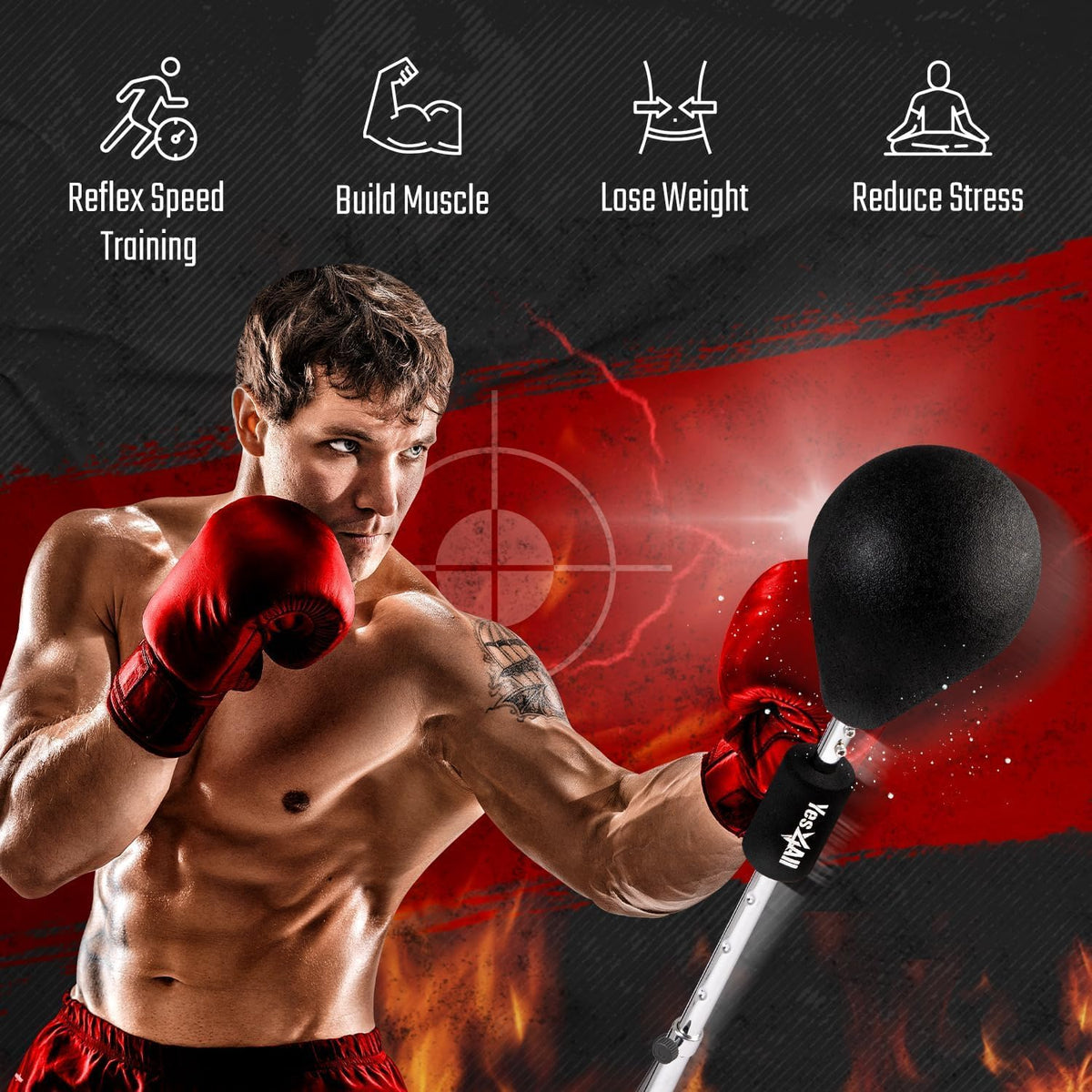Punching Bag with Stand, Adjustable Height, PU Leather Speed Reflex Ball L22993