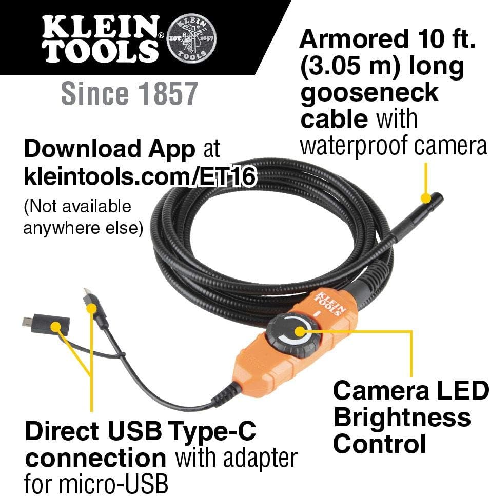 WiFi Borescope Inspection Camera with Rechargeable Lithium-Ion Battery and LED Lights H608574