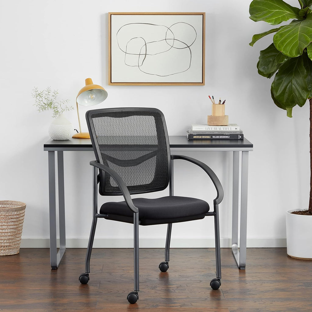 Black Stacking Visitors Chair with Casters R7201