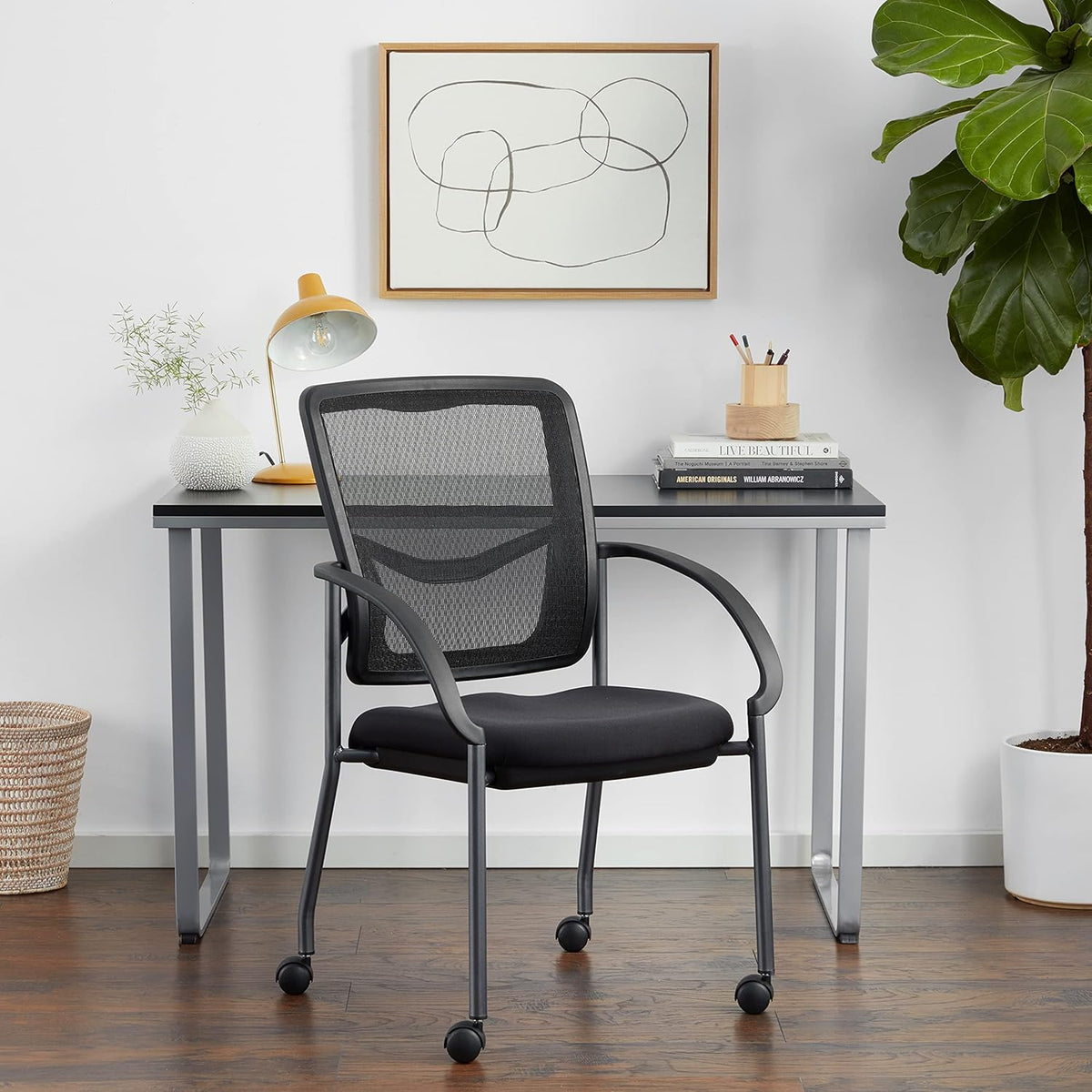 Black Stacking Visitors Chair with Casters R7201