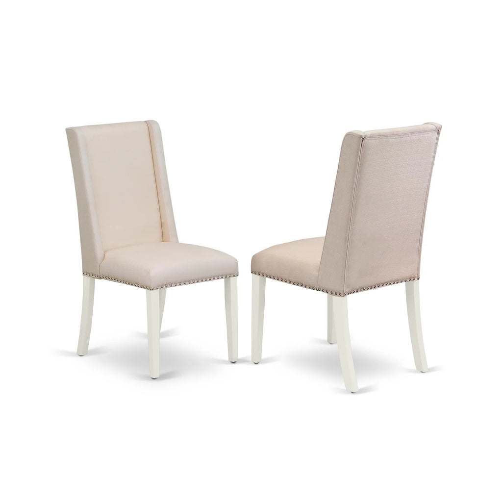 6-Pc Dining Table Set with Cream Linen Fabric Seat and Rectangular Top E880389