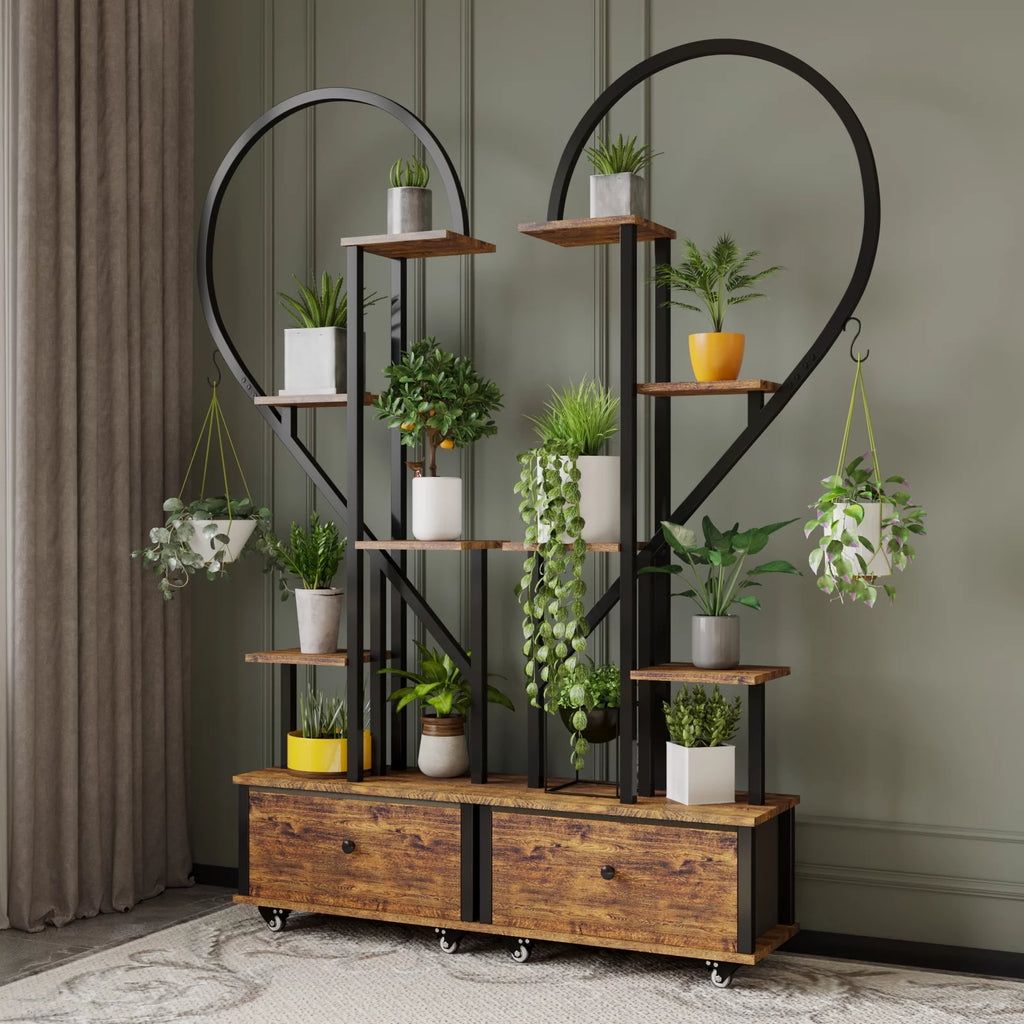 6 Tier Metal Plant Stand with Drawer and Roller, 2pcs Y4580